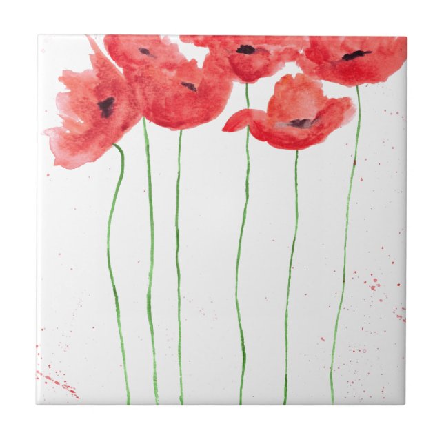 Rustikal chic red Poppies Blume Keramik Fliesen (Vorderseite)