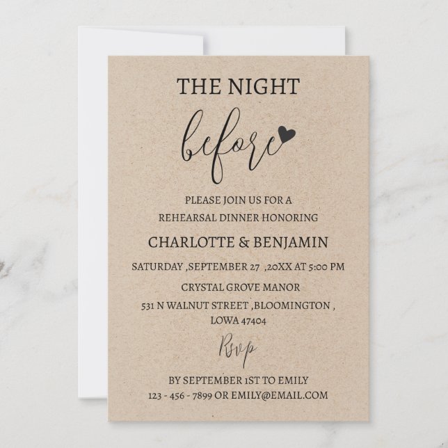 Rustikal Die Nacht vor der Hochzeit Probe Abendess Einladung (Vorderseite)