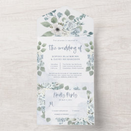 Rustikal Dusty Blue Floral | Wasserfarbenhochzeit All In One Einladung