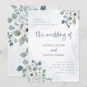 Rustikal Dusty Blue Floral   Wasserfarbenhochzeit Einladung
