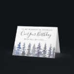 Rustikal Dusty Blue Forest Husband Geburtstag  Karte<br><div class="desc">Aquarell staubige blaue Bäume glückliche Geburtstagskarte. Personalisierbar</div>
