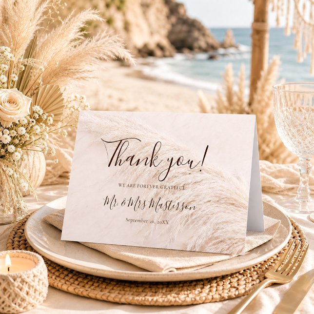 Rustikal Elegant Boho Pampasgras Hochzeit Dankeskarte (Von Creator hochgeladen)