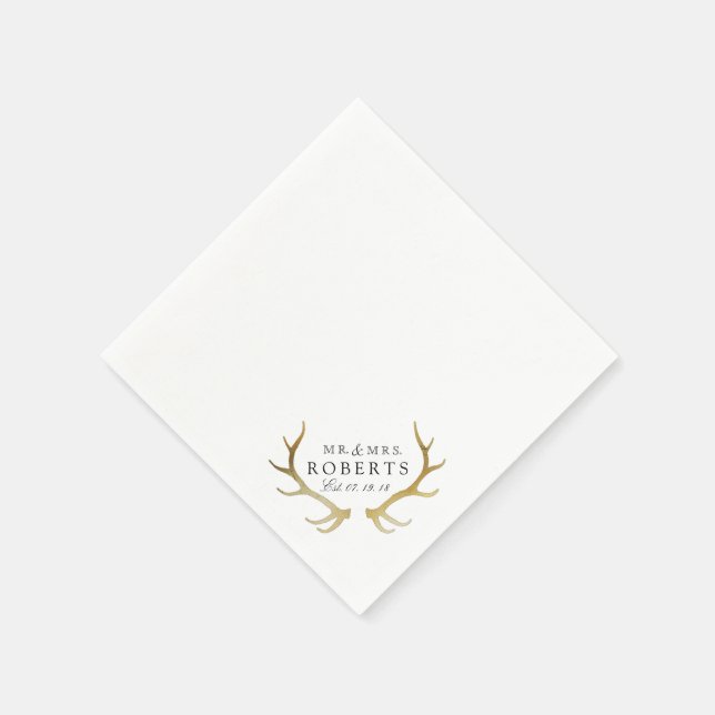 Rustikal & elegant Gold Antler | Individuelle Name Serviette (Ecke)
