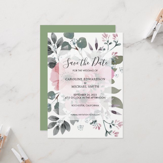 Rustikal, elegant, mit Blumen Save the Date Einladung (Vorderseite/Rückseite Beispiel)