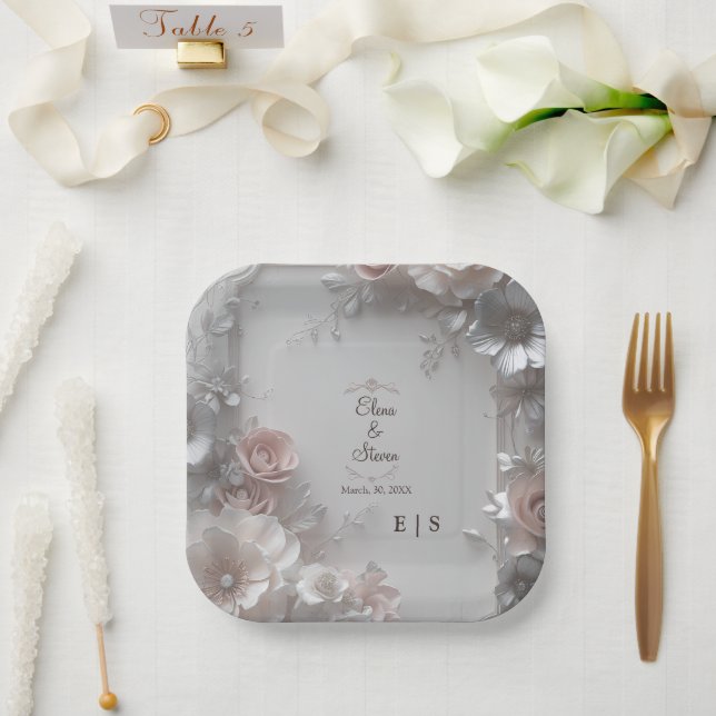 Rustikal Elegante 3D Florale Hochzeit  Pappteller (Hochzeit)
