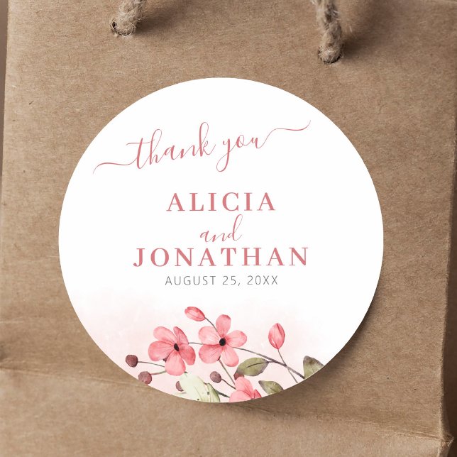 Rustikal elegante Aquarell floral danke Ihnen Hoch Runder Aufkleber (Von Creator hochgeladen)