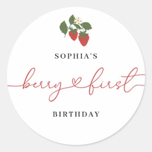 Rustikal elegante Berry-Erstgeburtstag für Mädchen Runder Aufkleber