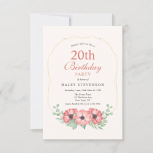 Rustikal Elegante Rosa Rosen 20. Geburtstag Einladung