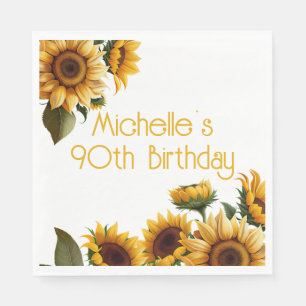 Rustikal elegante Sonnenblumen Weiß 90. Geburtstag Serviette
