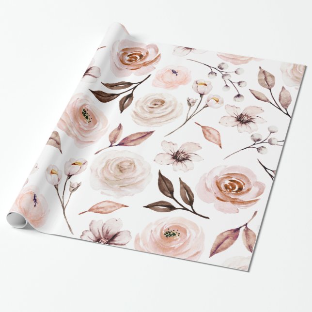 Rustikal erdfarbener Boho Florals Geschenkpapier (Ungerollt)