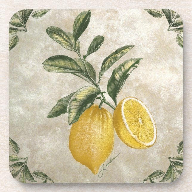 Rustikal Etched Vintag Lemons Untersetzer (Vorderseite)