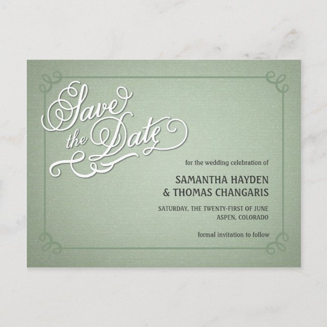 Rustikal Fade Green Save the Date Ankündigungspostkarte (Vorderseite)