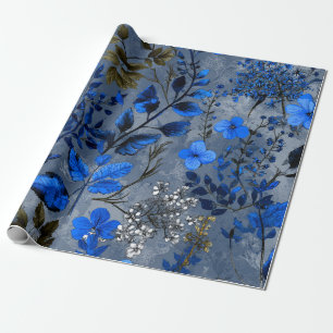 Rustikal fett marineblaue botanische Blumen Vintag Geschenkpapier