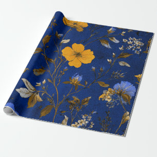 Rustikal fettige marineblaue botanische Blumen Vin Geschenkpapier