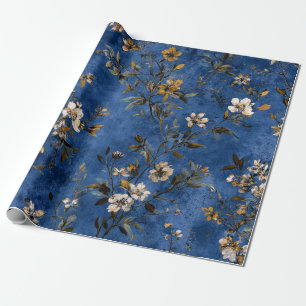 Rustikal fettige marineblaue botanische Blumen Vin Geschenkpapier