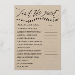 Rustikal finden Sie das Gast-Brautparty-Spiel Begleitkarte