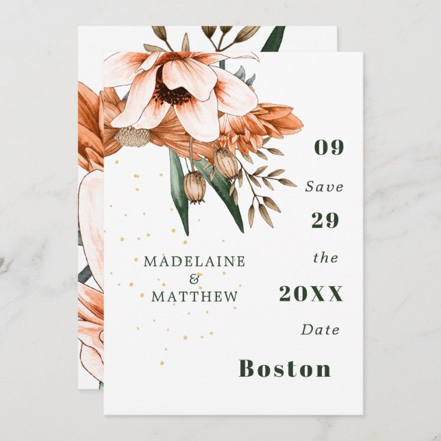 Rustikal Flora Terracotta auf dem Monte Tamaro Save The Date (Vorne/Hinten)