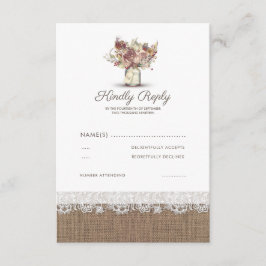 Rustikal Floral Mason Jar | Burlap Wedding RSVP Karte