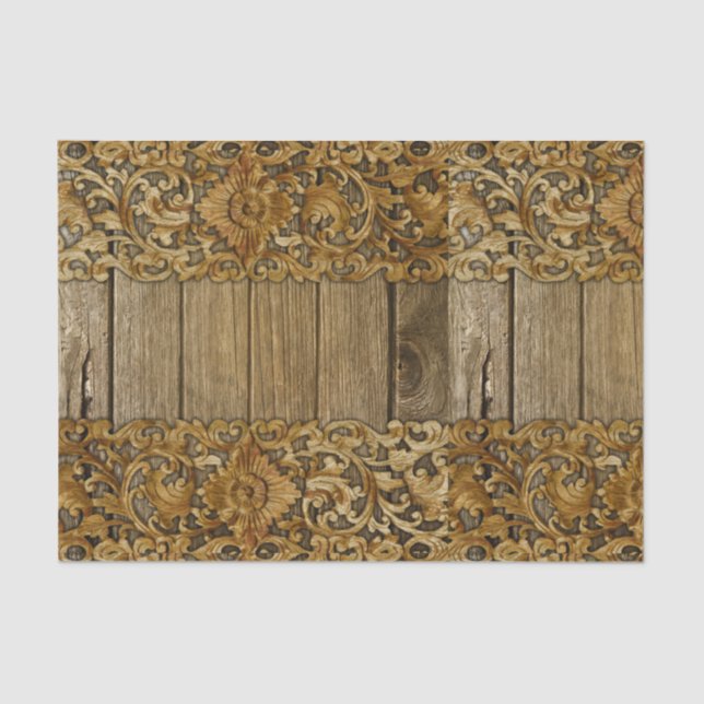 Rustikal, floral, Schnitzereien, Holz, antike,scha Seidenpapier (Vorderseite)