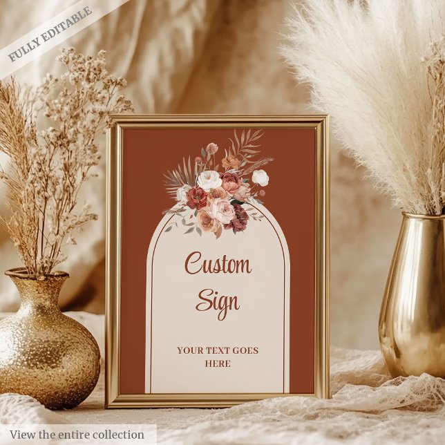 Rustikal Forest Green Gold Blätter mit maßgeschnei Poster (Elegant Terracotta Pampas Sage Boho Arch Custom Sign)