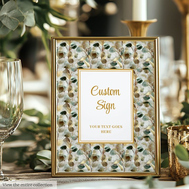 Rustikal Forest Green Gold Blätter mit maßgeschnei Poster (Rustic Forest Green Gold Leaves Wedding Custom Poster)