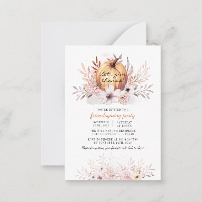 Rustikal Friendsgiving Herbstlaubs Pumpkin Mitteilungskarte (Vorderseite)