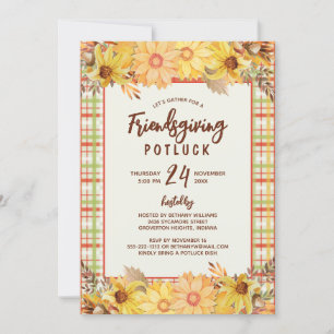 Rustikal Friendsgiving Potluck Wasserfarbe Blütenb Einladung