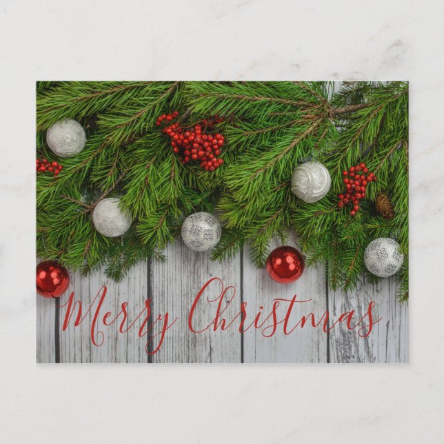 Rustikal frohe Weihnachten Postkarte Urlaub (Vorderseite)