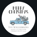 Rustikal Frohe Weihnachten Vintager LKW Mit Monogr Runder Aufkleber<br><div class="desc">Rustikaler Frohe Weihnachten Vintager LKW Mit Monogramm Aufkleber - Dieser bezaubernde festliche Aufkleber verfügt über einen blauen Vintagen LKW,  mit Monogramm mit Ihrem ersten. Der Aufkleber liest auch "MERRY CHRISTMAS" mit Ihrem Namen und Ihrer Adresse. Der Aufkleber ist perfekt für Ihre Urlaubskorrespondenz. Der Aufkleber ist Teil einer Sammlung.</div>