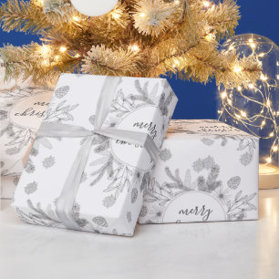 Rustikal frohe Weihnachtskiefer und Holly Boys Geschenkpapier