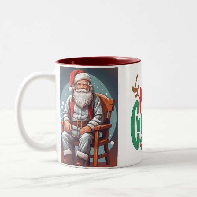 Rustikal frohe Weihnachtsvorstellung Zweifarbige Tasse (Links)