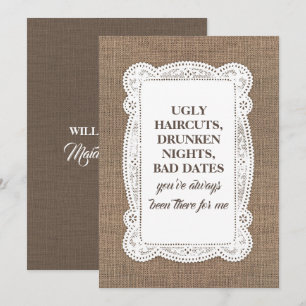 Rustikal-Funny-Bridesmaid / Vorschlag für eine Tra Einladung