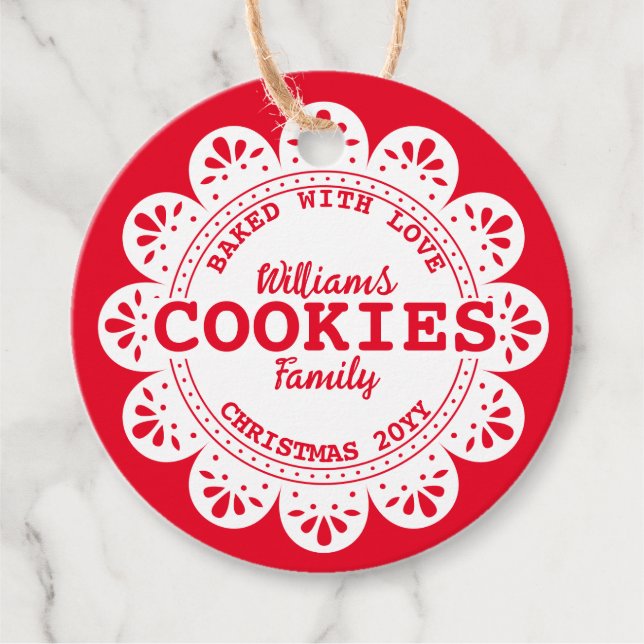 Rustikal gebacken mit Liebe Weihnachtskekse Rot Geschenkanhänger (Vorderseite)