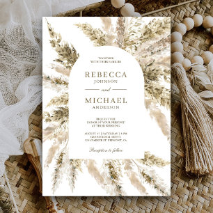 Rustikal gebohrter Boho Pampas Grass Arch Wedding Einladung