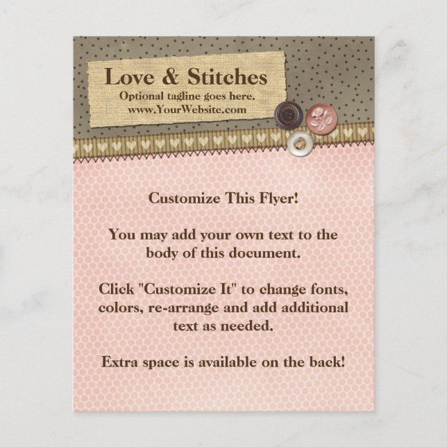 Rustikal geheftete Schleife & Tasten auf Burlap-Nä Flyer (Vorne)