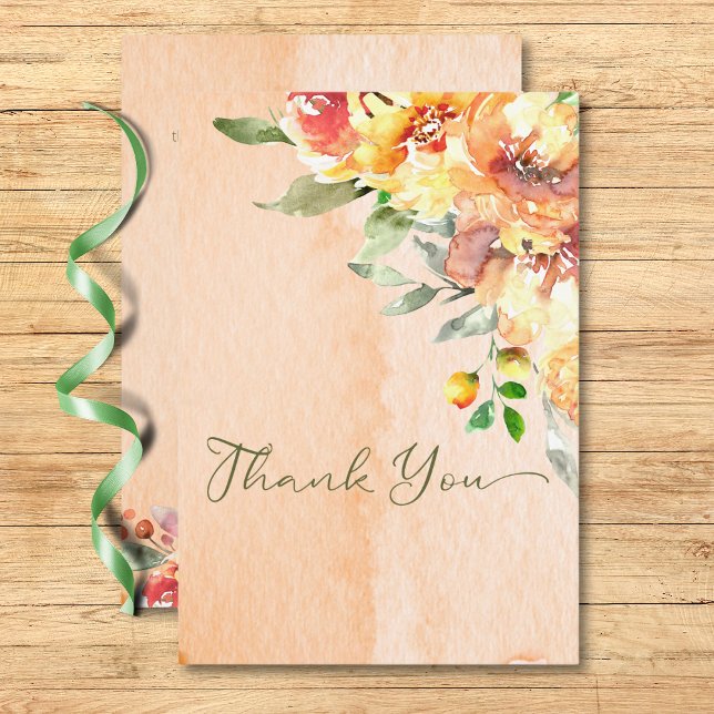 Rustikal-Gelb-Orange- und Pfirsichhochzeit-Rose Dankeskarte (Rustic Yellow Orange & Peach Roses Wedding Thank You Card)