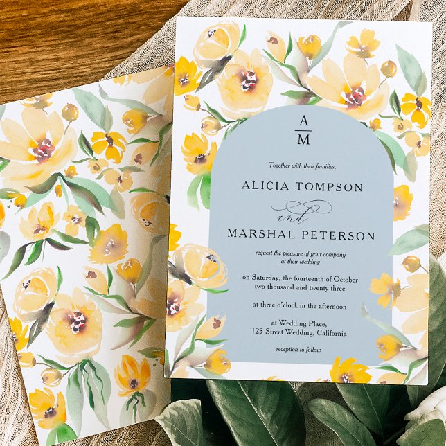 Rustikal Gelbe Blumenblume Kirchenchic Hochzeit Einladung (Von Creator hochgeladen)