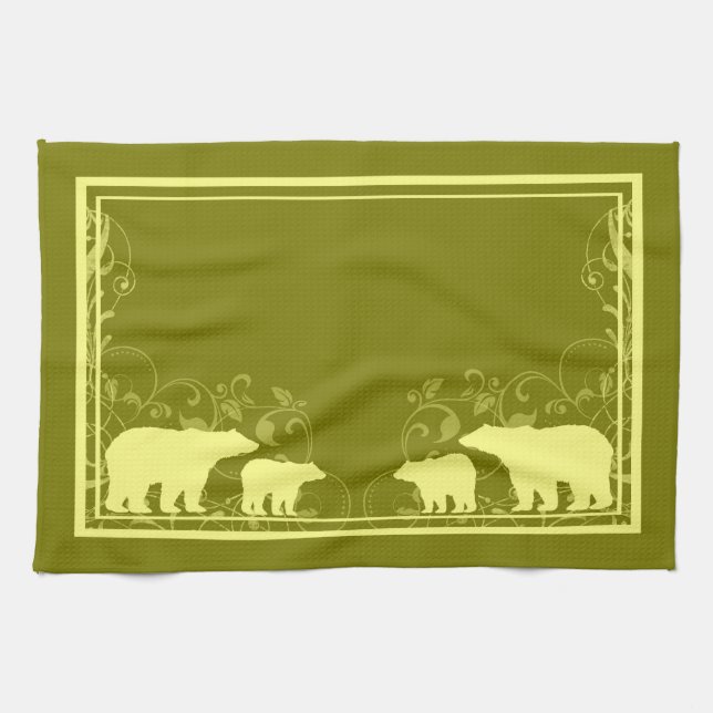 Rustikal gelber Bär wirbelndes Küchentuch (Horizontal)