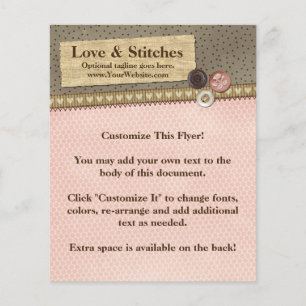 Rustikal genähte Bänder und Knöpfe auf Jute nähen Flyer