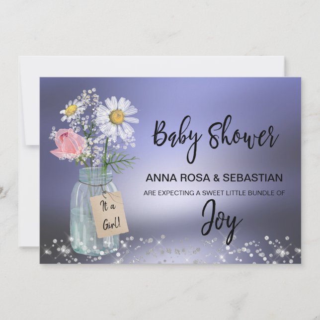 *~* rustikal. Gender Mason Jar Floral Baby Shower Einladung (Vorderseite)