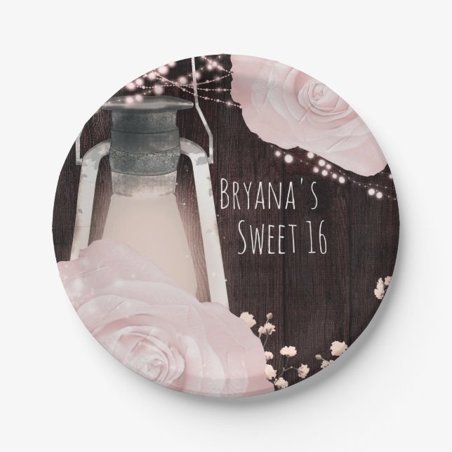 Rustikal glänzend Laternenbaby Pink Blush Rose Swe Pappteller (Vorderseite)