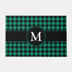 Rustikal Green Kariert Gingham Monogram Fußmatte