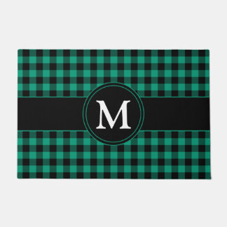 Rustikal Green Kariert Gingham Monogram Fußmatte