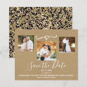 Rustikal Grün Rosa Camo Kraft Foto Hochzeitsankünd
