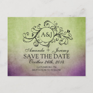 Rustikal grün und Lila Bohemisch Save the Date Ankündigungspostkarte