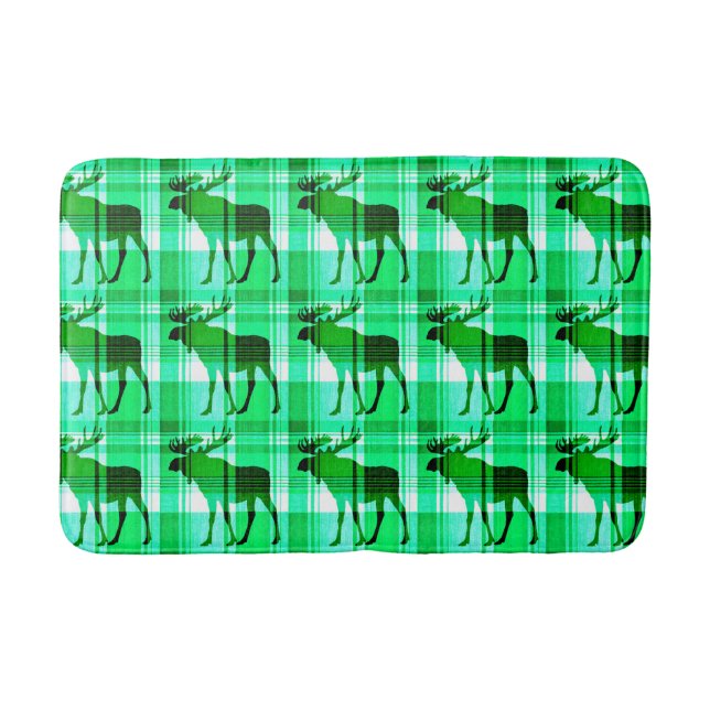 Rustikal grüne karierte Elch-Schaumstoffmatte Badematte (Vorderseite)