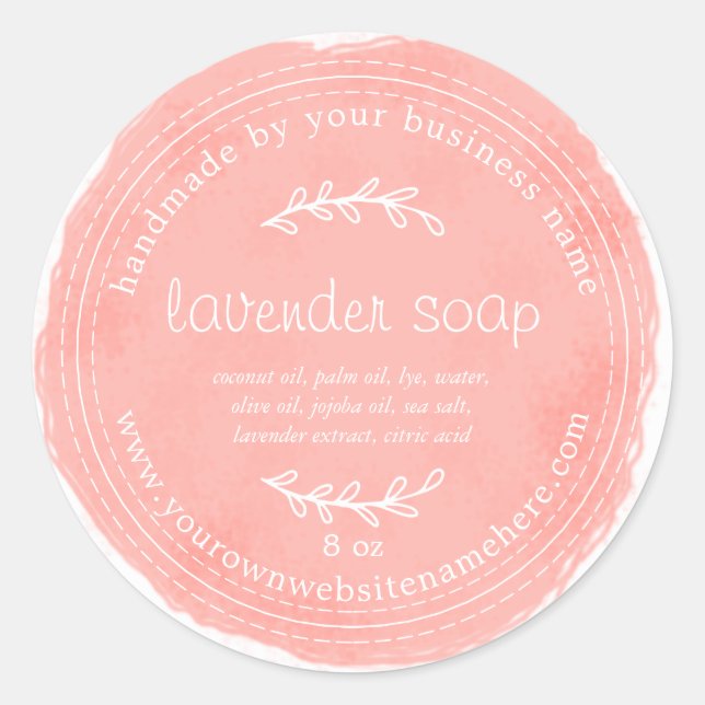 Rustikal handgefertigte Lavendelseife Wasserfarben Runder Aufkleber (Vorderseite)