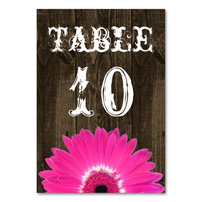 Rustikal Hot Pink Daisy Wedding Tischnummer Card (Vorderseite)