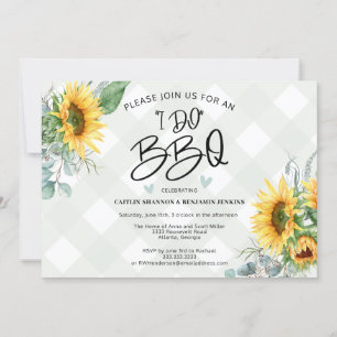 Rustikal I Do BBQ Sonnenblumen-Karo Brautparty Einladung
