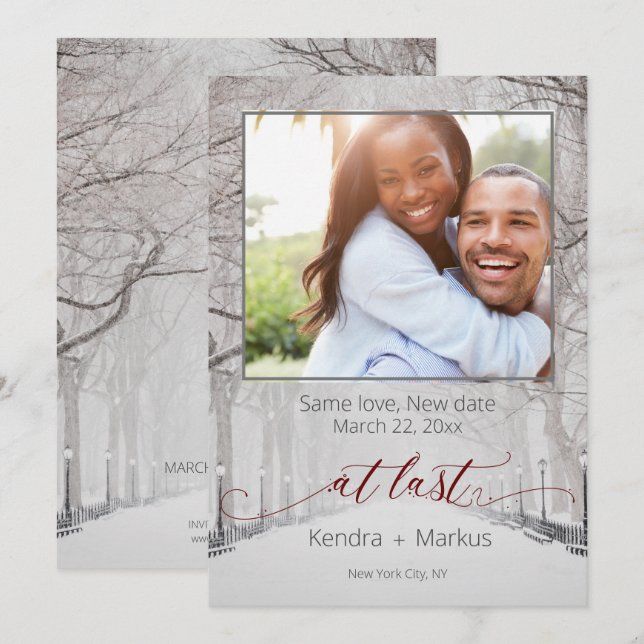 Rustikal im letzten Foto Neudatum Save the Date Einladung (Vorne/Hinten)